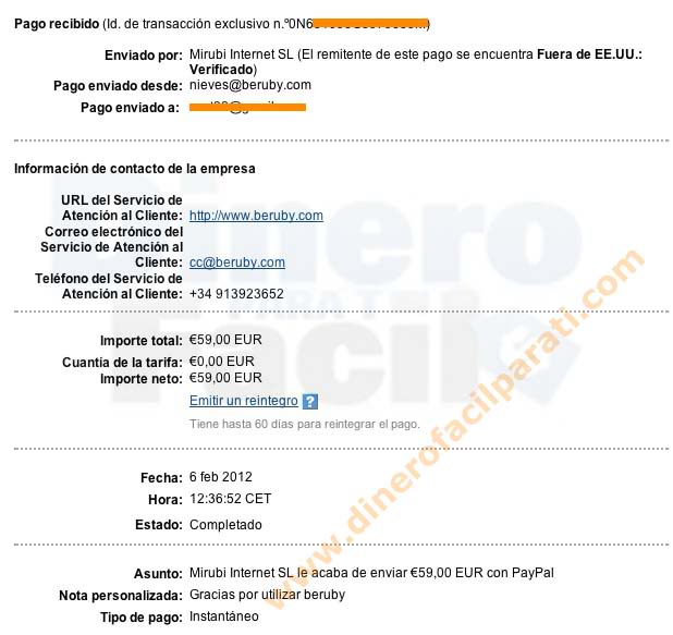 Lee más sobre el artículo Nuevo comprobante de pago de Beruby (59€)-Beruby es fiable