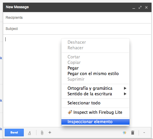 inspeccionar elemento gmail