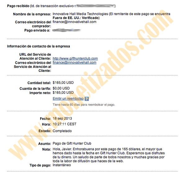 comprobante de pago de gifthunterclub
