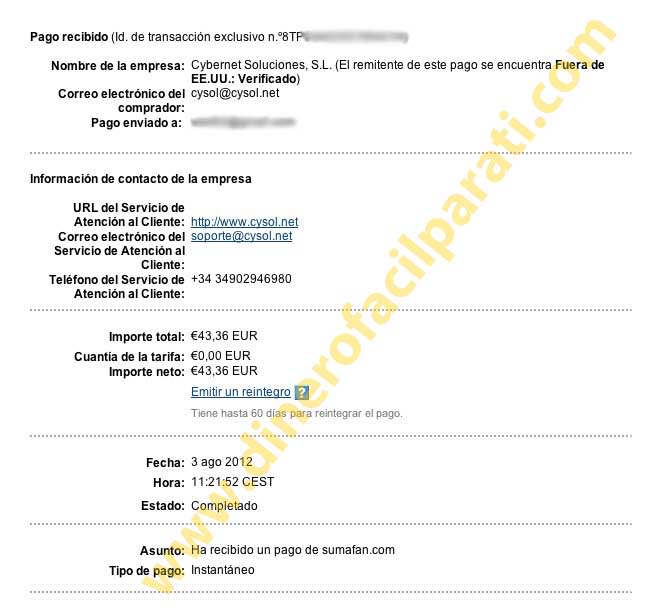 Comprobante de pago de sumafan