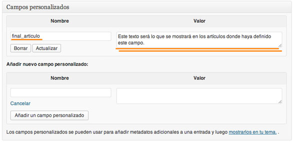 ejemplo campo personalizado WP