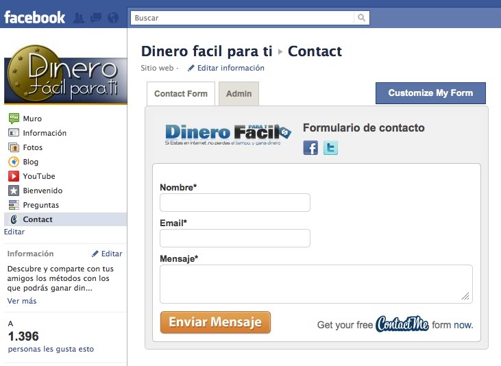 formulario de contacto facebook