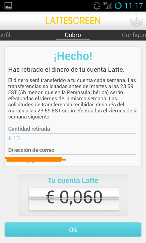 petición pago lattescreen confirmada