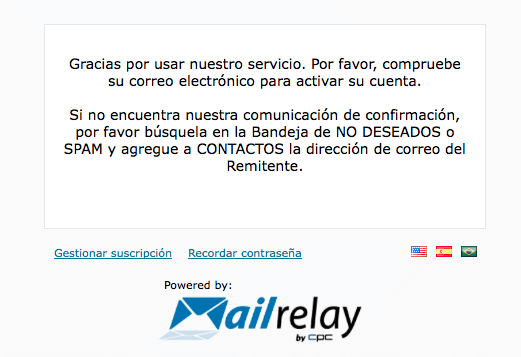 pantalla de confirmacion de mailrelay